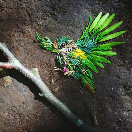 Bird art made with leaves