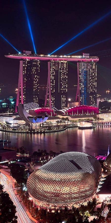 Marina Bay sands Singapore, cityscape buildings,aerial view