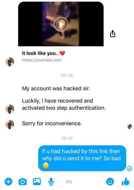 Beware of these criminals, He actually has tried to hack me using this phishing technique. Never click on thes type of links even received from your friends. It is quite possible that ur friend’s ID has already been hacked.
ایسےلنک پر ہرگز کلک نہ کریں ویسےمیں نے اسکو ڈھونڈ لیاہے