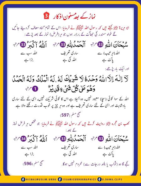 نماز کے بعد مسنون ازکار ٣