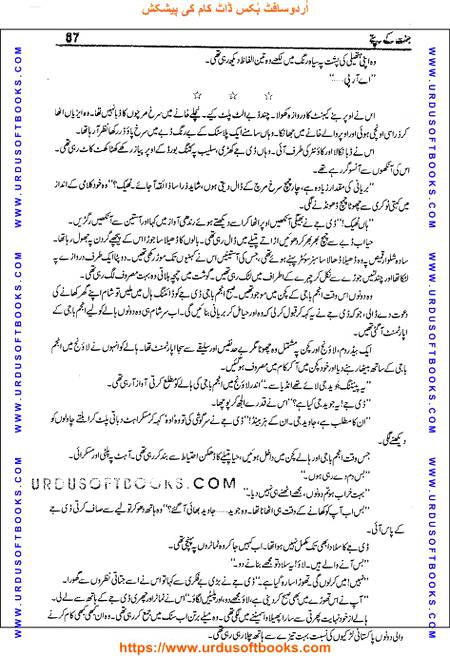 Title = Jannat kay patay.
Writer = Nimra Ahmed.
Total Pages = 87.