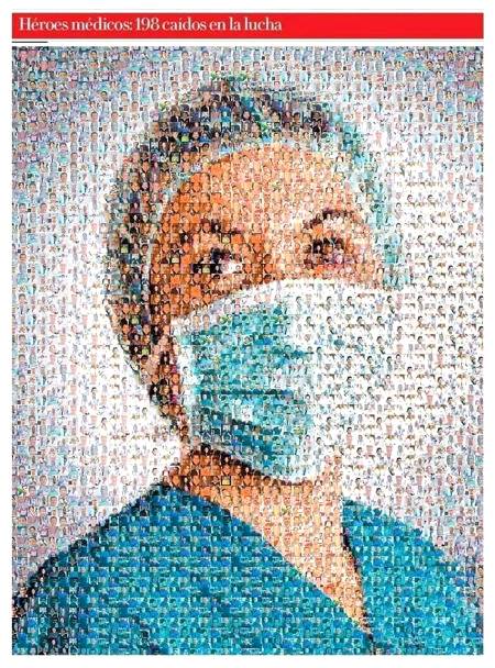 یہ تصویر ان ڈاکٹروں کی تصاویر سے ملا کر تیار کی گئی ہے جو  کورونا کے مریضوں کے علاج کو دوران اس دنیا سے رخصت ہو گئے.