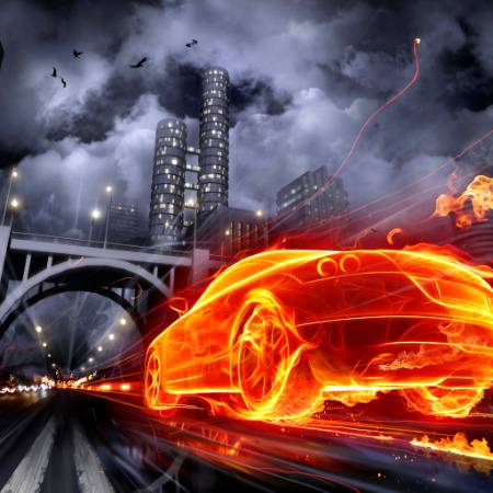 A burning CAR..