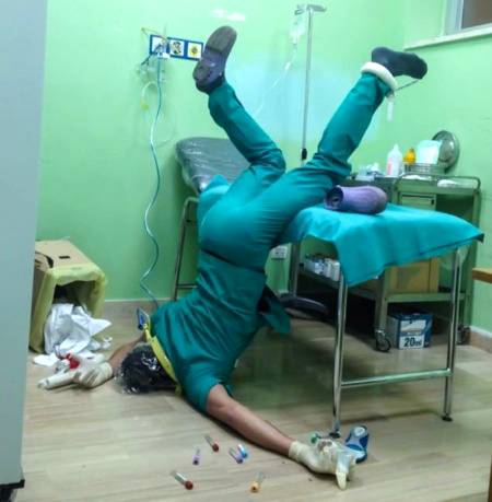 Photo series show models falling over in hilarious staged accidents