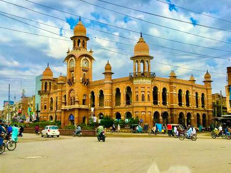 Ghanta Ghar Building,   Multan
Ghanta Ghar or Clock Tower of Multan was built in 1884 A.D. during British Raj in British India. After passing municipal act 1883 British needed offices to run the city. They started constructing Ghanta Ghar in Multan on 12 February 1884 and it took 4 years to completely build this building.