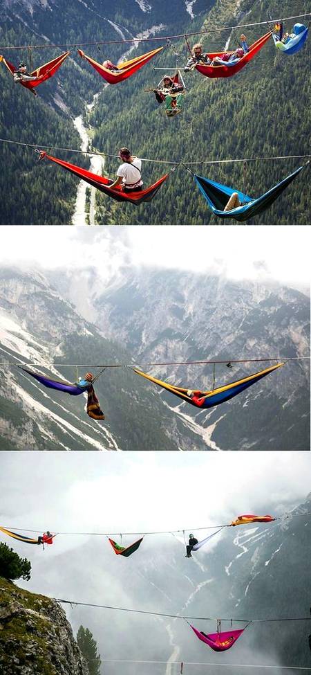 A bunch of brave slackliners gathered at Monte Piana in the Italian dolomite. Would you dare...???