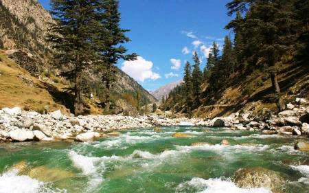 Behrain is an alluring tourist spot on a riverside up in the mountains