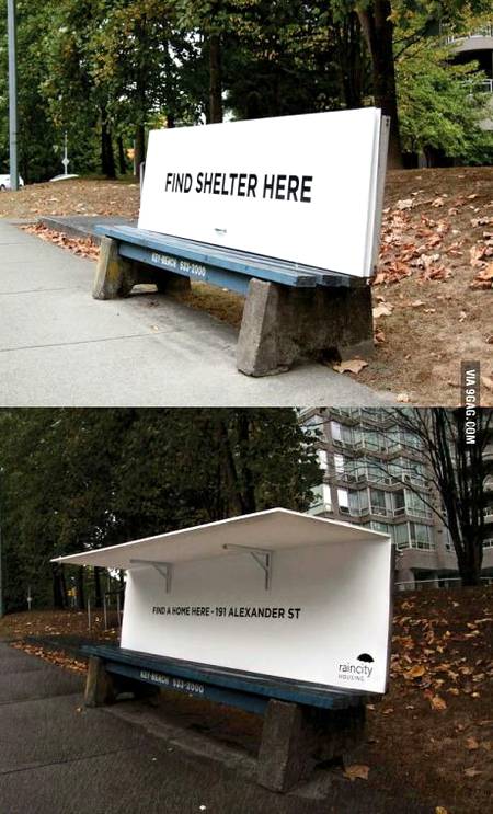 Canada...These park benches welcome the homeless instead of rejecting them...