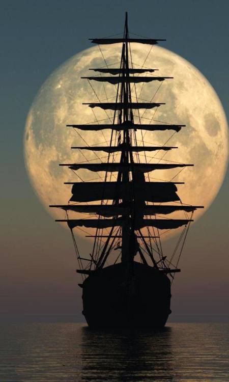 Big moon and a ship..