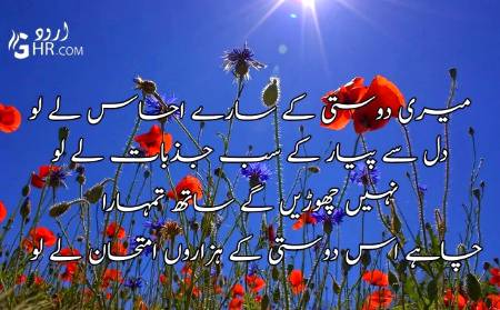 میری دوستی کے سارے احساس لے لو
دل سے پیار کے سب جذبات لے لو
نہیں چھوڑیں گے ساتھ تمہارا
چاہے اس دوستی کے ہزاروں امتحان لے لو