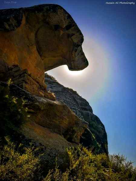 Amazing dog shape of rock view from topyalai kamar,abuha barikot, swat valley kpk Pakistan