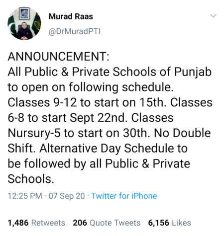 Official announcement of classes