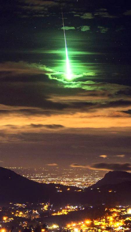 A bright green meteor over South India