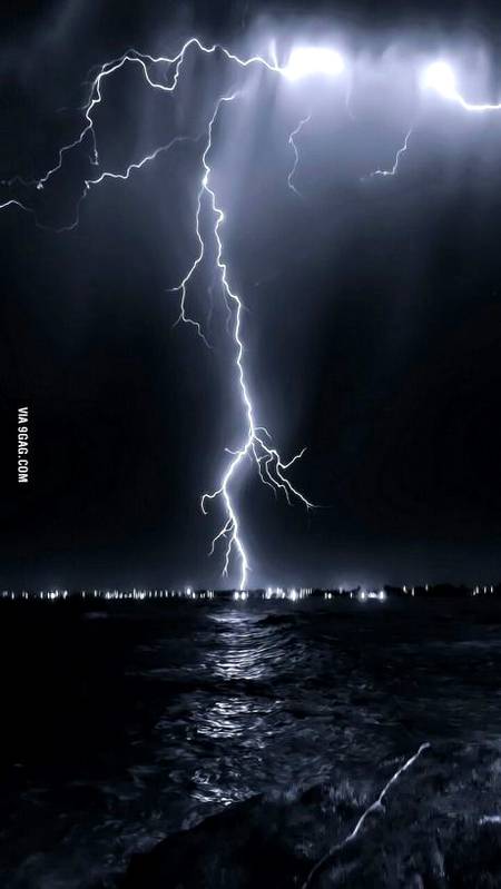 Thunder lighting Hitting the sea