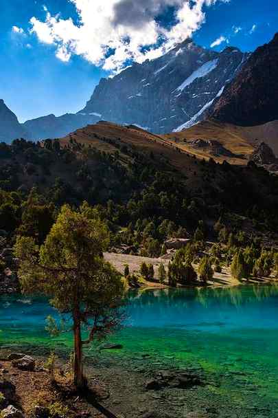 Turquoise Aladdin lake,fan mountains,Tajikistan..