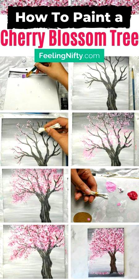 Painting a cherry blossoms trees with Acrylics and cotton swabs...