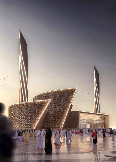 A modern Mosque in Syria design and visualization by Mohanad Albasha_the building is based  on primary and regular geometric solids,the use of straight lines direction which Muslims turn in to prayers💕💕