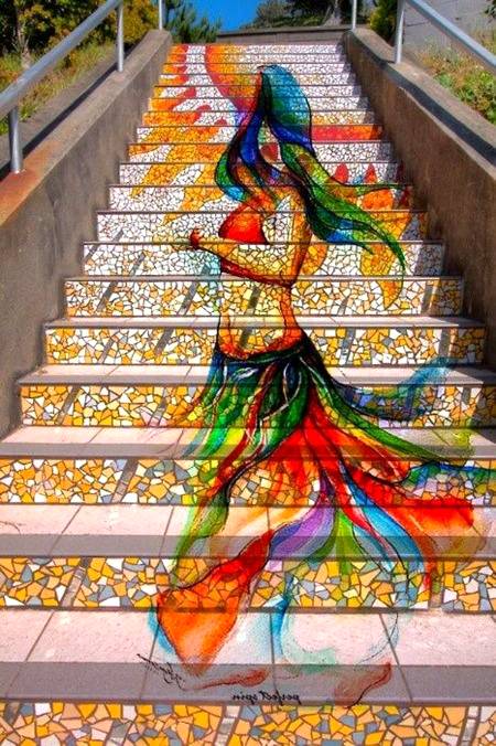 Beautiful street art work on stairs