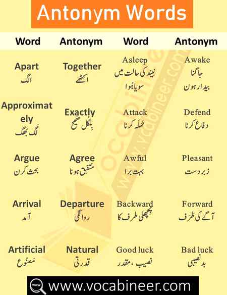 متضاد سیکھیں ان کو انگریزی میں کیا کہتے ہیں😊