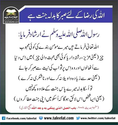 اللہ کی رضاکے لیے صبر کا بدلہ