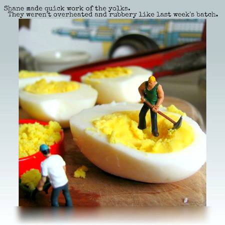 Working on boiled egg tinny world