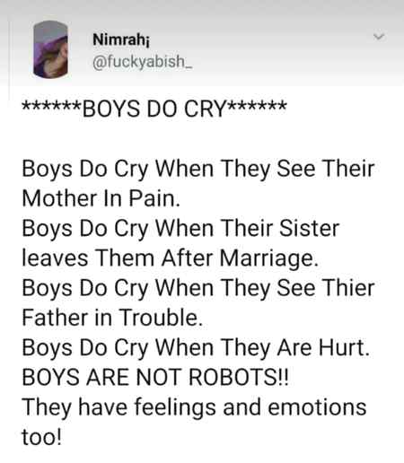Boys do cry...They have also feelings and emotions...💔