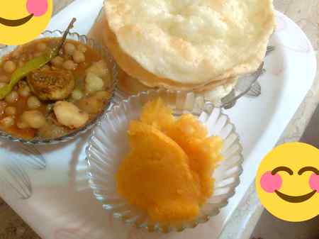 Halwa puri first time made by me😋😋
