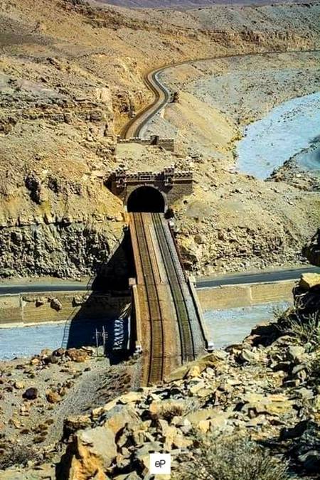 Peer Panja railway tunnel in Bolan passing through the rugged mountains of Balochistan