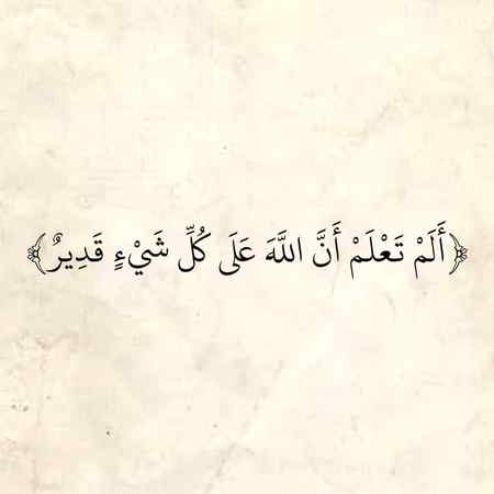 { أَلَمْ تَعْلَم أَنَّ اللَّه عَلَى كُلّ شَيْء قَدِير }
Do you not know that Allah is over all things 
competent?