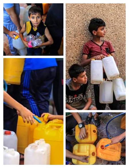 غزہ میں پانی کی قلت
اسرائیل کی طرف سے غزہ کے اکلوتے پاور پلانٹ کو ایندھن کی فراہمی بند ہونے سے شہر میں پانی کی شدید قلت پیدا ہو گئی ہے۔ چھوٹے چھوٹے معصوم فلسطینی بچے طویل قطاروں میں پانی بھرنے کے لئے کھڑے ہیں۔