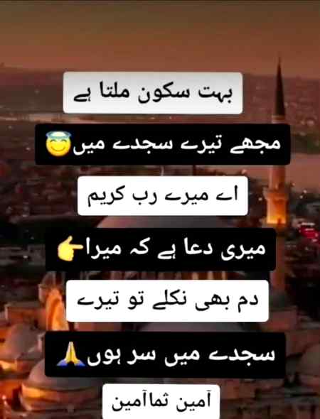 سجدے کی خوبصورتی یہ ہے کہ 
ہم زمین پر سرگوشی کرتے ہیں اوروہ عرش پر سنی جاتی ہے