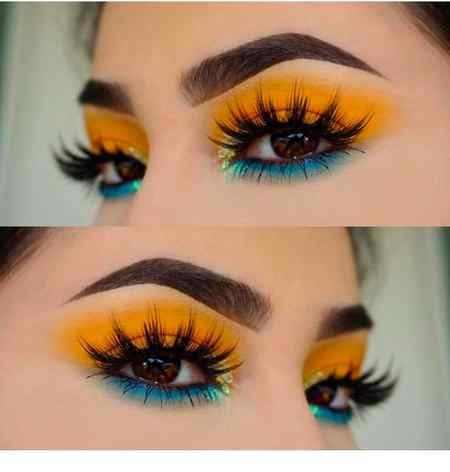 Mustard colored eye makeup blue undereye