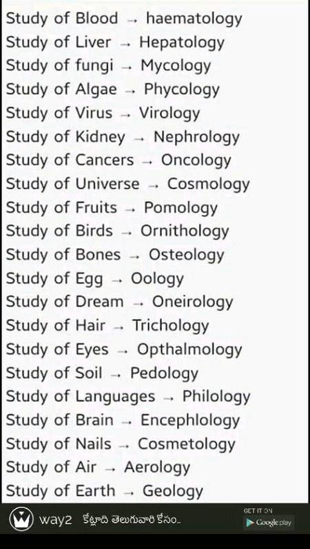 Study Of ______