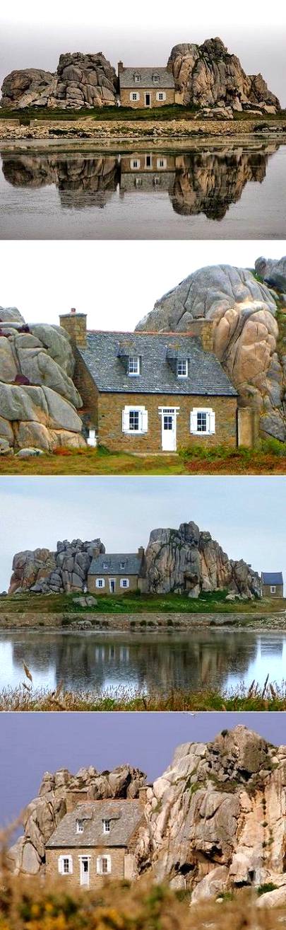 A house between the rocks in France