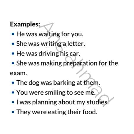 Yaha past continuous k positive sentenses bnaye gaye hain...
Formula :
Sub + was/were + verb(1st) + Ing + Object