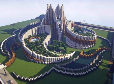 Rose shaped health SPA, minecraft project, organic modern building.