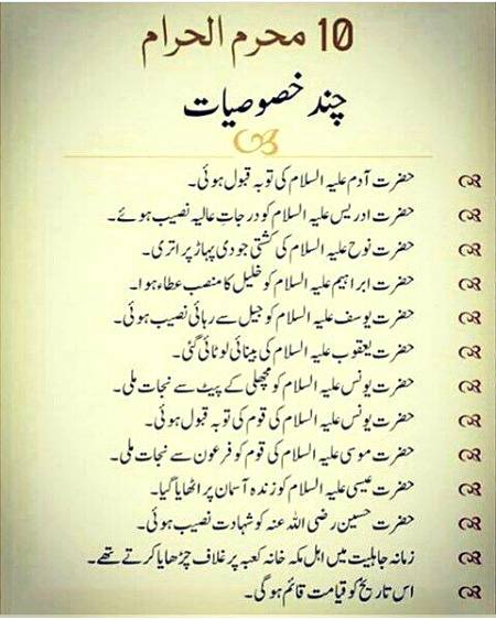 10محرم الحرام کی خصوصیات ۔