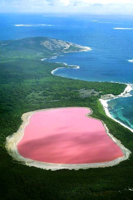 Beautiful pink lake with sea.. Beautiful view