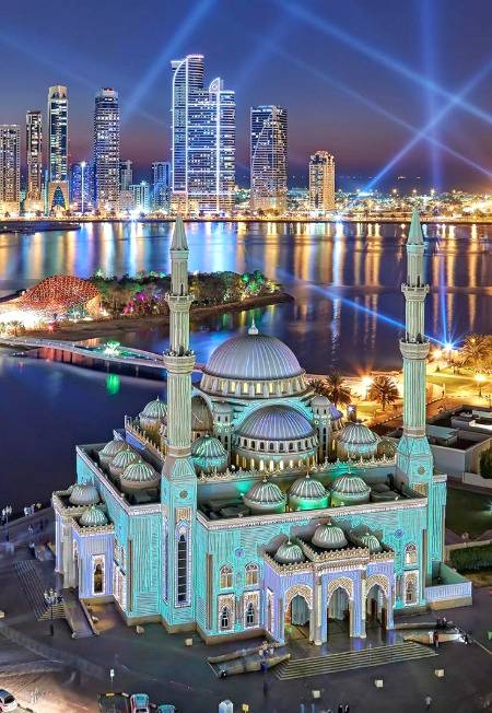 "The Al-Noor mosque"Sharjah the 3rd largest city in the United Arab Emirates radiates during the festival of lights.