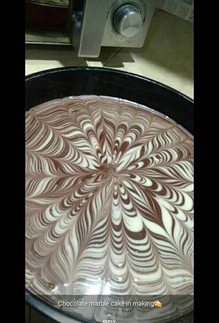 Chocolate marble cake in making