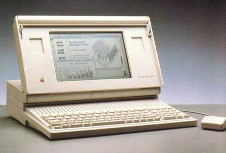 The 16 Mhz Mac Portable, Apple's first portable Macintosh computer. 1989.