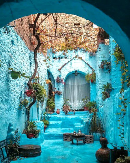 A traditional blue pearl house in chefchaouen morocco😍