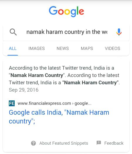 Google also knows that india "Namak haraam"