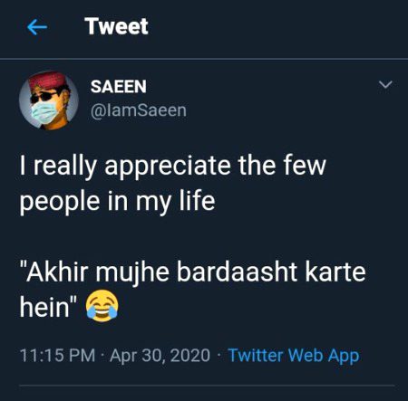 Han na ..Laughed too kon kon brdhast kr raha hai mujhe