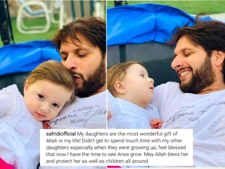 ShahidAfridi writes a beautiful note for his youngest daughter Arwa and shares with some adorable clicks  ❤❤